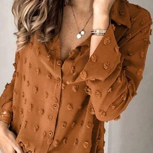 Plus Size Shirt Collar Polka Dots Loose Casual Top, TOPS, color:Coffee|size:4X, Noracora