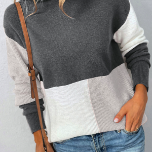 Casual Color Block Half Turtleneck Sweater, Sweaters, color:Deep Gray|size:XL, Noracora