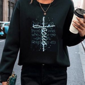 Letters Long Sleeve Crew Neck Casual Sweatshirt, Hoodies & Sweatshirts, color:Black|size:XXL, Noracora