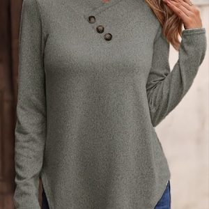 Plain Long sleeve Casual Tunic Top, Tops, color:Gray|size:XXL, Noracora