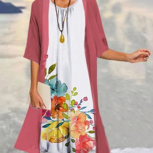 Crew Neck Casual Two-Piece Set, Sets, color:Red|size:3XL, Noracora