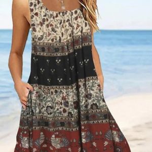 Regular Fit Casual Floral Dress, Midi, color:Multicolor|size:XXL, Noracora