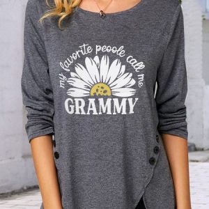 Casual Jersey Text Letters Crew Neck Top, Tops, color:Deep Gray|size:XXL, Noracora