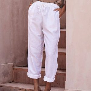 Casual Drawstring Straight Plain Pant, Pants, color:White|size:XXL, Noracora