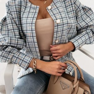 Loose Crew Neck Casual Jacket, Jackets, color:Blue|size:XXL, Noracora