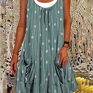Abstract Polka Dots Casual Loose Dress, Midi, color:Green|size:XXL, Noracora
