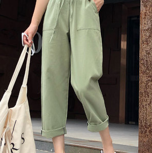 Plain Drawstring Pockets Casual Pants, Pants, color:Army Green|size:XXL, Noracora