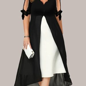 Imitation Pearls Casual Loose Dress, DRESSES, color:Black|size:4X, Noracora