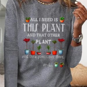 Floral Letters Long Sleeve Crew Neck Casual T-Shirt, T-shirts, color:Gray|size:XXL, Noracora