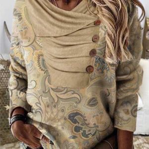 Ethnic Loose Casual Sweatshirt, Hoodies & Sweatshirts, color:Khaki|size:XXL, Noracora