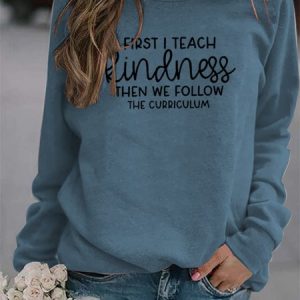 Crew Neck Casual Loose Text Letters Sweatshirt, Hoodies & Sweatshirts, color:Blue|size:XXL, Noracora