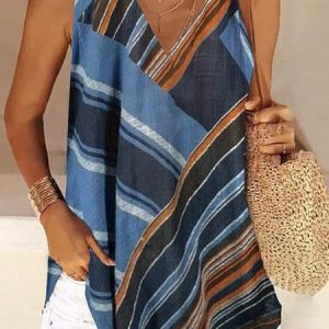 Abstract Casual Loose V Neck Tank Top, TOPS, color:Blue|size:5XL, Noracora