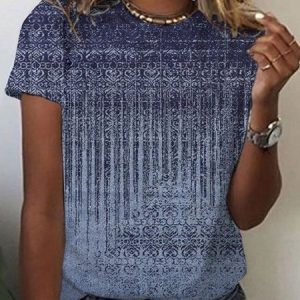 Casual Loose Nationality/Ethnic T-Shirt, T-shirts, color:Blue|size:XXL, Noracora