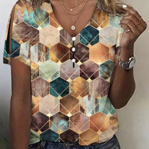 Casual Geometric Buckle Loose Shirt, Blouses, color:Color3|size:4XL, Noracora
