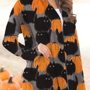 Casual Jersey Halloween Kimono, Kimono, color:Black-Orange|size:3XL, Noracora