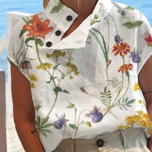 Buttoned Loose Casual Shirt, Blouses, color:White|size:XXL, catalog Noracora shop