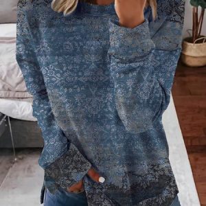 Casual Ethnic Winter Micro-Elasticity Daily Loose Jersey Regular Regular Tunic Sweatshirt for Women, Hoodies & Sweatshirts, color:Blue|size:XXL, Noracora