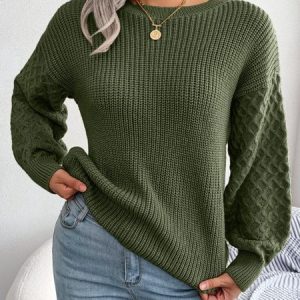 Loose Knitting Crew Neck Casual Sweater, Sweaters, color:Army Green|size:L, Noracora