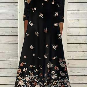 Women's Crew Neck half sleeve Vacation Floral Dress, Midi, color:Black|size:XXL, Noracora