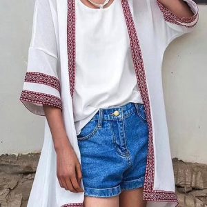 Ethnic Casual Kimono, Kimono, color:White|size:XL, Noracora