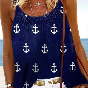 Loose Jersey Crew Neck Casual Cami, Tanks & Camis, color:Blue|size:XXL, Noracora