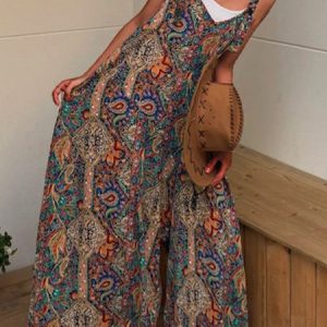 Boho V Neck Bib Pants, Jumpsuits&Rompers, color:Multicolor|size:XXL, Noracora