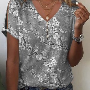 Loose Floral Printed Casual Blouse, Blouses, color:Gray|size:XXL, catalog Noracora shop