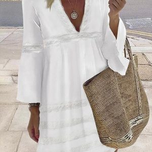 Plus size Plain Casual Dresses, Short, color:White|size:XXL, Noracora