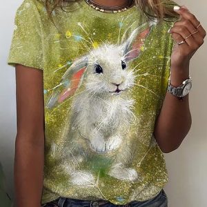 Casual Easter Crew Neck T-Shirt, T-shirts, color:Yellow|size:XXL, Noracora