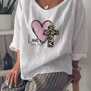 Plus size Easter Printed Casual Tops, Tops, color:White|size:3XL, Noracora