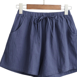 Casual Lace-Up Plain Pockets Shorts, BOTTOM, color:Navy Blue|size:3X, Noracora