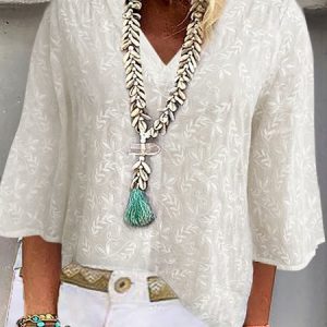 Casual Plain Loose V Neck Blouse, Blouses, color:White|size:XXL, Noracora