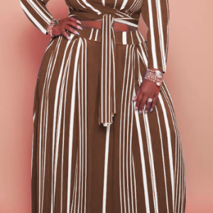 Street Crew Neck Two-Piece Set, SET, color:Coffee|size:4X, Noracora
