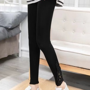 Plain Casual Lace Legging, Leggings, color:Black|size:4XL, Noracora