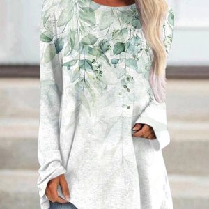 Floral Casual Loose Long Sleeve Shirt, Blouses, color:Color7|size:5XL, Noracora