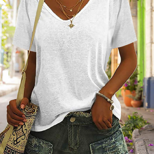 Casual Short Sleeve Plain T-Shirt, T-shirts, color:White|size:XS, Noracora