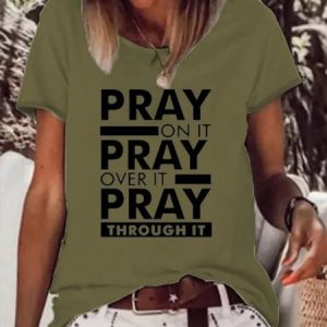 Casual Text Letters Crew Neck T-Shirt, T-shirts, color:Deep Green|size:XXL, Noracora