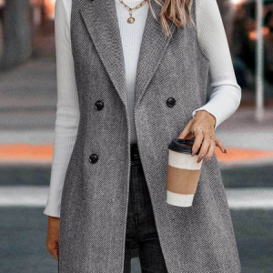 Casual Buttoned Lapel Collar Vest, Vest, color:Gray|size:XXL, Noracora