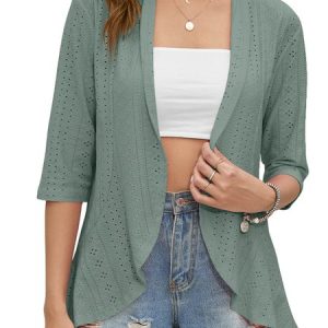 Casual Plain Kimono, Kimono, color:Green|size:XXL, Noracora