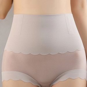 Wave Edged High Waisted Tight Underwear, Lingeries, color:Gray|size:XXL, Noracora