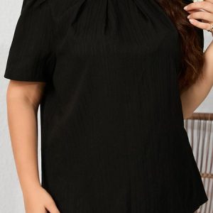 Regular Fit Simple Crew Neck Shirt, TOPS, color:Black|size:4XL, Noracora