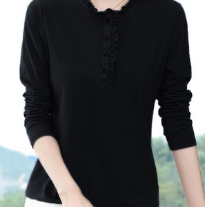 Plain Long Sleeve Stand Collar Casual Buckle Shirt, Blouses, color:Black|size:5XL, Noracora