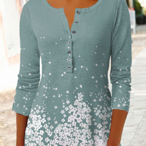 Long Sleeve Casual Floral Tunic Top, Blouses, color:Green|size:XXL, Noracora