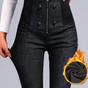 High Waist Skinny Warm Jean, Denim&Jeans, color:Black|size:XXL, Noracora