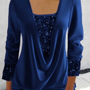 Square Neck Party Top, Blouses, color:Blue|size:XXL, Noracora