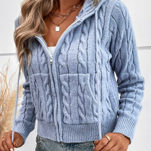 Hoodie Casual Plain Sweater Cardigan, Cardigans, color:Blue|size:XXL, Noracora