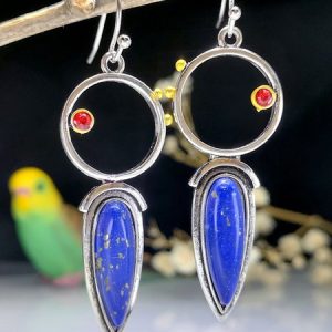 2023 new cross-border best-selling literature and art retro style geometric lapis lazuli earrings bohemian style water drop earrings, Earring, color:Blue, Noracora