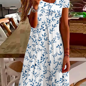 Asymmetrical Neck Casual Leaf Printed Dress, Dresses, color:White|size:XXL, Noracora