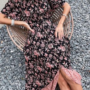 Boat Neck Vacation Regular Fit Dress, Maxi, color:Black|size:XL, Noracora