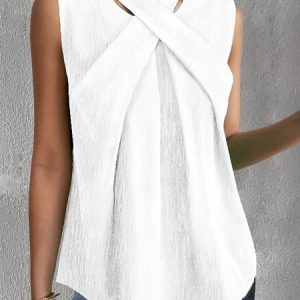 Women's Sleeveless Tank Top Camisole Summer Plain Mock Neck Daily Going Out Casual Top, JustFashionNow Tanks & Camis, color:White|size:XXL,